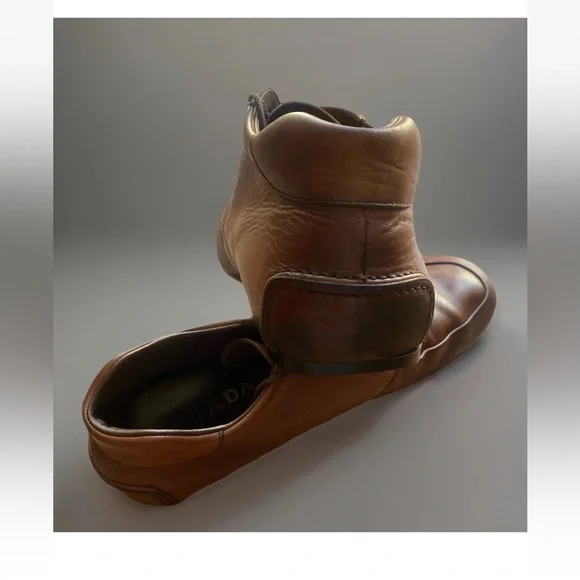 Vintage Prada 1990’s Mocha Chukka Desert Boots Shoes Men 9.5 Leather Ankle Italy - Picture 12 of 15